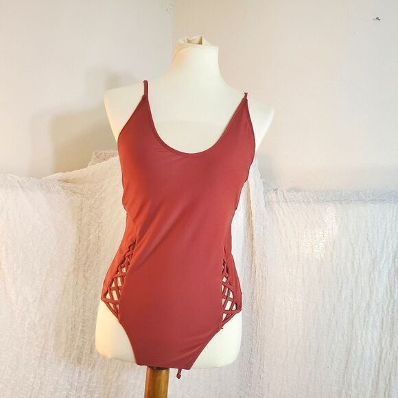 Xhilaration Orange Cut Out One Piece Swimsuit Size Large - Picture 2 of 11